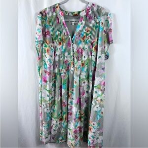 SOHO Apparel 18W Floral Pleated Button Front A-Line Dress Plus Size 18W Artsy